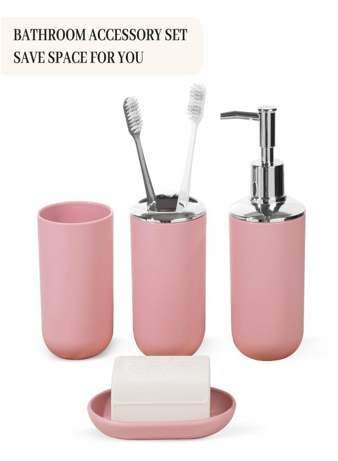 RRM Bathroom Accessory Set, 4 Pcs Plastic Bathroom Set Include Soap Dispenser, Soap Dish, Toothbrush Holder, Mousewash Cup, Modern Bahtroom Décor Set, Space Save for Bathroom(Light Pink) - Image 2