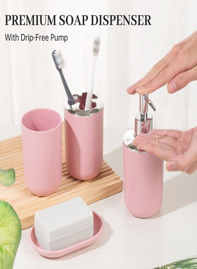RRM Bathroom Accessory Set, 4 Pcs Plastic Bathroom Set Include Soap Dispenser, Soap Dish, Toothbrush Holder, Mousewash Cup, Modern Bahtroom Décor Set, Space Save for Bathroom(Light Pink) - Image 4
