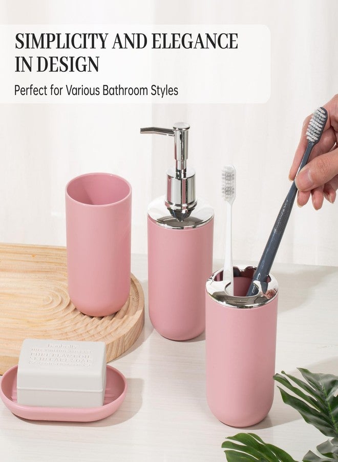 RRM Bathroom Accessory Set, 4 Pcs Plastic Bathroom Set Include Soap Dispenser, Soap Dish, Toothbrush Holder, Mousewash Cup, Modern Bahtroom Décor Set, Space Save for Bathroom(Light Pink) - Image 5