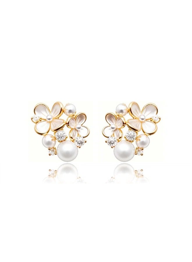 Flower Pearl Hand-Forged Setting Earrings Female Business Dressing Accessories for Women  - Image 1
