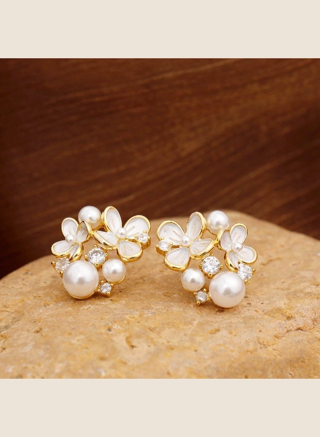 Flower Pearl Hand-Forged Setting Earrings Female Business Dressing Accessories for Women  - Image 2