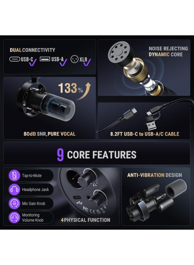 FIFINE Dynamic Microphone, XLR/USB Podcast Recording PC Microphone for Vocal Voice-Over Streaming, Studio Metal Mic with Mute, Headphone Jack, Monitoring Volume Control, Windscreen-Amplitank K688 - Image 3