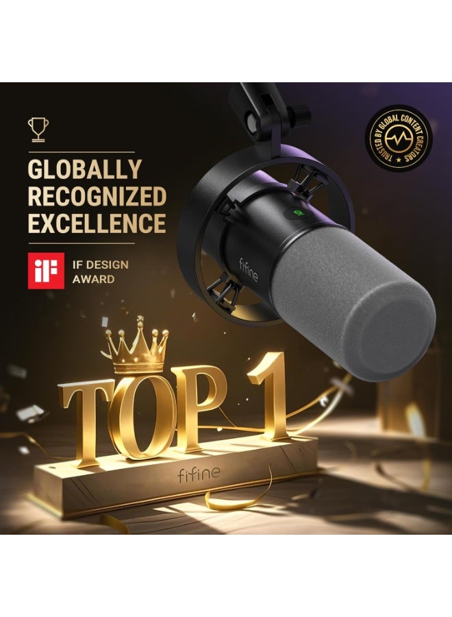 FIFINE Dynamic Microphone, XLR/USB Podcast Recording PC Microphone for Vocal Voice-Over Streaming, Studio Metal Mic with Mute, Headphone Jack, Monitoring Volume Control, Windscreen-Amplitank K688 - Image 2