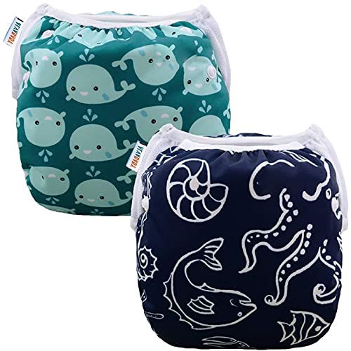 ALVABABY Swim Diapers 2pcs Baby & Toddler Snap One Size Reusable Adjustable Baby Boys' Swim Diapers for Swimming Lessons SW18-21 - Image 1