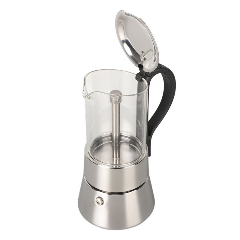 Stovetop Coffee Maker: 4-Cup Borosilicate Glass Top 304 Food Grade Stainless Steel - Heat-Resistant BPA-Free Handle Easy to Use Italian Coffee Maker for Home Kitchen Coffee Enthusiasts - Image 5
