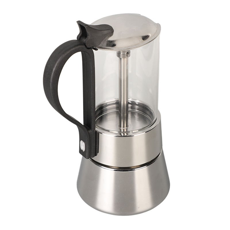 Stovetop Coffee Maker: 4-Cup Borosilicate Glass Top 304 Food Grade Stainless Steel - Heat-Resistant BPA-Free Handle Easy to Use Italian Coffee Maker for Home Kitchen Coffee Enthusiasts - Image 2