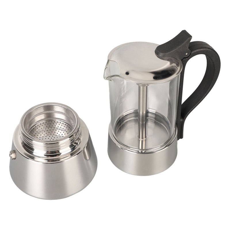 Stovetop Coffee Maker: 4-Cup Borosilicate Glass Top 304 Food Grade Stainless Steel - Heat-Resistant BPA-Free Handle Easy to Use Italian Coffee Maker for Home Kitchen Coffee Enthusiasts - Image 3
