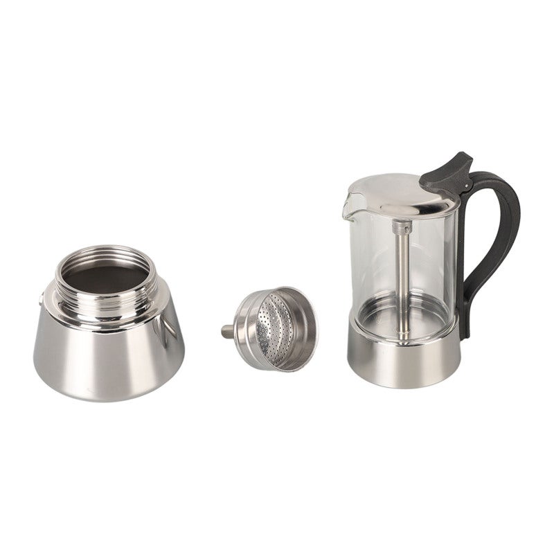 Stovetop Coffee Maker: 4-Cup Borosilicate Glass Top 304 Food Grade Stainless Steel - Heat-Resistant BPA-Free Handle Easy to Use Italian Coffee Maker for Home Kitchen Coffee Enthusiasts - Image 4