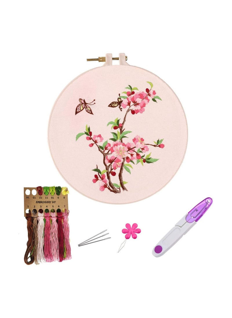 SYOSI - Embroidery Starter Kit with Pattern DIY Beginner Stitch Kit, Color Cross Stitch Threads Needle Point, Including Stamped Cloth, Bamboo Embroidery Hoop, Color Threads, Needles (Butterfly) - Image 1
