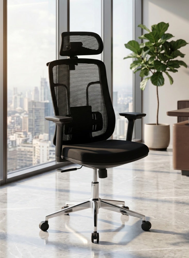 Karnak Firman High Back Office Chair, Height and Headrest Adjustable Desk Chair with Lumbar Support and Wheels for Work, Study and Gaming - Image 1