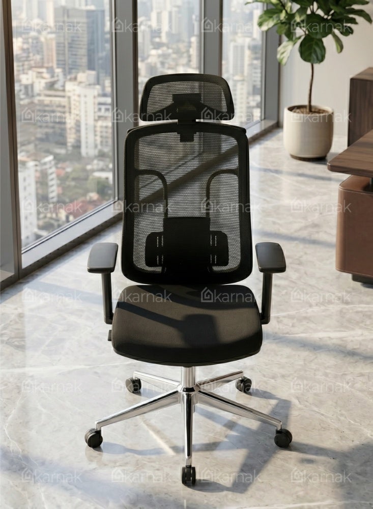 Karnak Firman High Back Office Chair, Height and Headrest Adjustable Desk Chair with Lumbar Support and Wheels for Work, Study and Gaming - Image 2