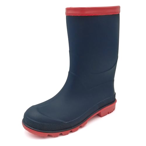 Amoji Boy Rain Boots Girl Rain Boots Kid Rubber Boots Garden Boots Child Wellies Easy On Rainboots Children Waterproof YX16 Navy Size 2.5-3 Big Kid - Image 1