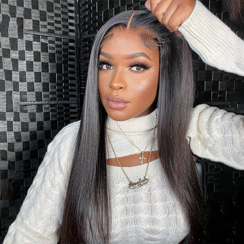 ISEE HAIR HD Lace Front Wig Wear Go Glueless Lace Wig Brazilian Straight Lace Wigs For Women No Glue 4x6 Lace Pre Cut Wig Human Hair Wigs Transparent Lace Closure Wigs 180 Density 20 Inch
