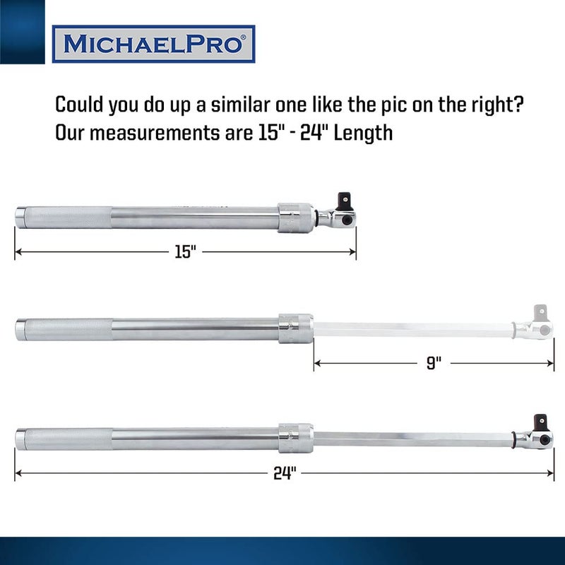 MichaelPro MP007002 1/2" Dr. Extendable Breaker Bar (15" - 24" Length) / Flex Handle, Connect Your Ratchet with this Breaker Bar, Rotating Flex Head (15" - 24" Extendable) - Image 2