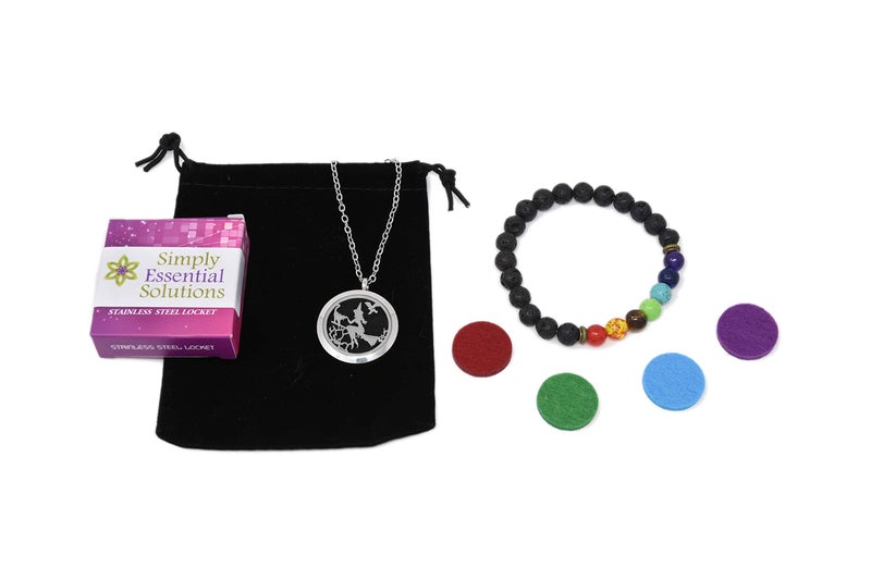 Simply Essential Solutions Aromatherapy Essential Oil Diffuser Stainless Steel 30MM Silver Magnetic Locket Pendant 2 Sizes Chain Necklace, Refill Pads & Diffuser Bracelet in a Velvet Bag (Witch) - Image 2