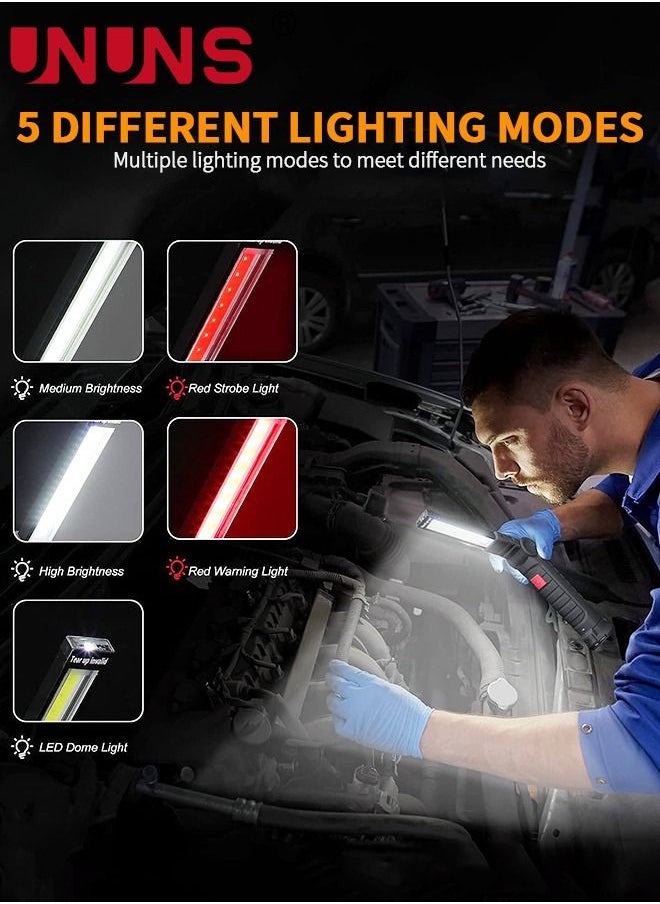 UNUNS LED Work Light Flashlight,Foldable COB Rechargeable Lights With Magnetic Base 5 Modes 360° Rotate,LED Flashlights Inspection For Car Repair,Household,Camping  - Image 2