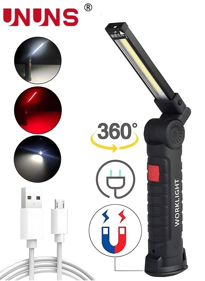 UNUNS LED Work Light Flashlight,Foldable COB Rechargeable Lights With Magnetic Base 5 Modes 360° Rotate,LED Flashlights Inspection For Car Repair,Household,Camping  - Image 1