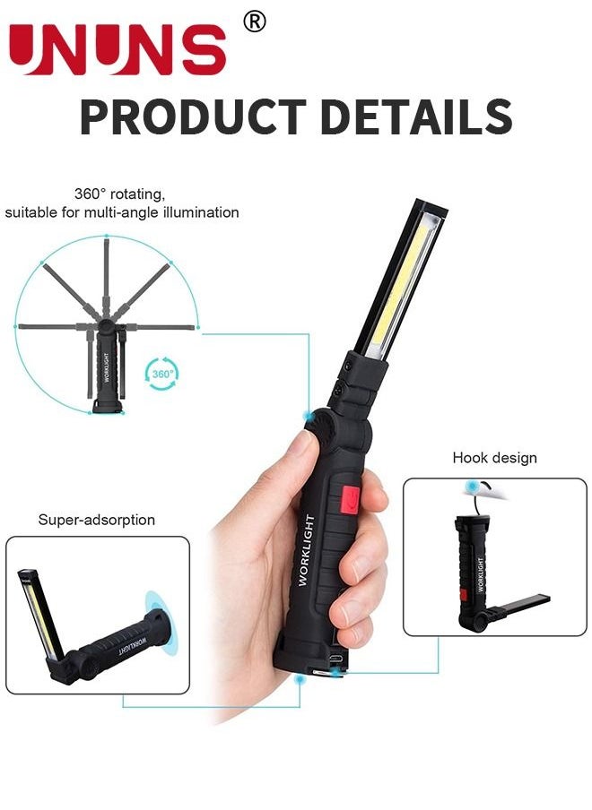 UNUNS LED Work Light Flashlight,Foldable COB Rechargeable Lights With Magnetic Base 5 Modes 360° Rotate,LED Flashlights Inspection For Car Repair,Household,Camping  - Image 5