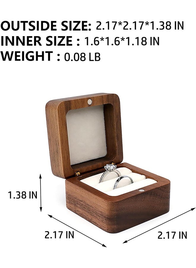 HY Engagement Ring Box Wooden Ring Box With Velvet Jewelry Display Gift Box Earrings Coin Storage Box for Proposal Engagement Wedding Anniversary Square 2.17× 2.17×1.38 inch - Image 2