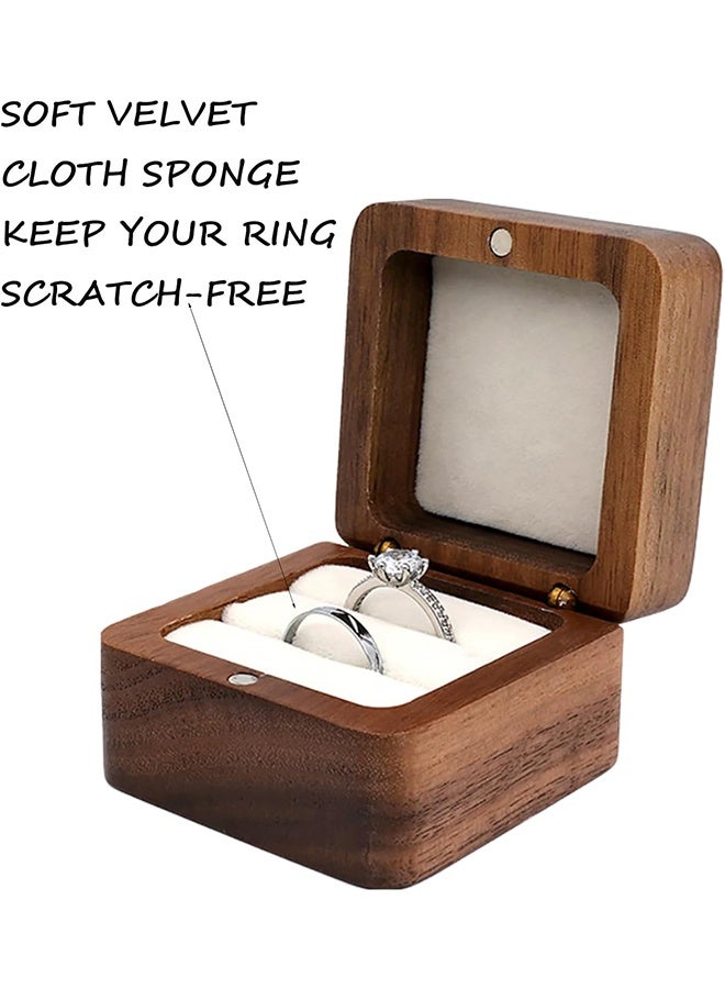 HY Engagement Ring Box Wooden Ring Box With Velvet Jewelry Display Gift Box Earrings Coin Storage Box for Proposal Engagement Wedding Anniversary Square 2.17× 2.17×1.38 inch - Image 3