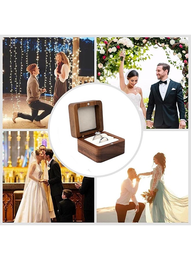 HY Engagement Ring Box Wooden Ring Box With Velvet Jewelry Display Gift Box Earrings Coin Storage Box for Proposal Engagement Wedding Anniversary Square 2.17× 2.17×1.38 inch - Image 5