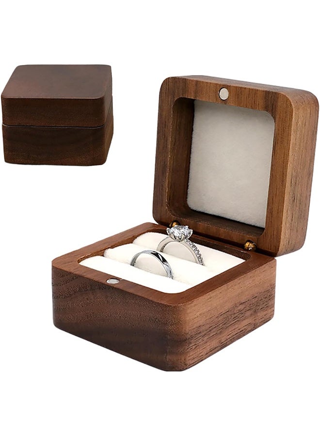 HY Engagement Ring Box Wooden Ring Box With Velvet Jewelry Display Gift Box Earrings Coin Storage Box for Proposal Engagement Wedding Anniversary Square 2.17× 2.17×1.38 inch - Image 1