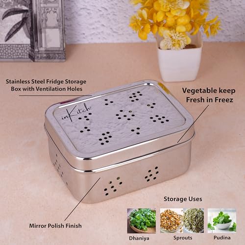 inKitch Stainless Steel Hole Dabba with Air Ventilation | 750ML Food Storage Container for Puri, Dhaniya, Sprouts, Dry Fruits, Chocolates | Multi-Purpose Steel Utility Kitchen Container - Image 2