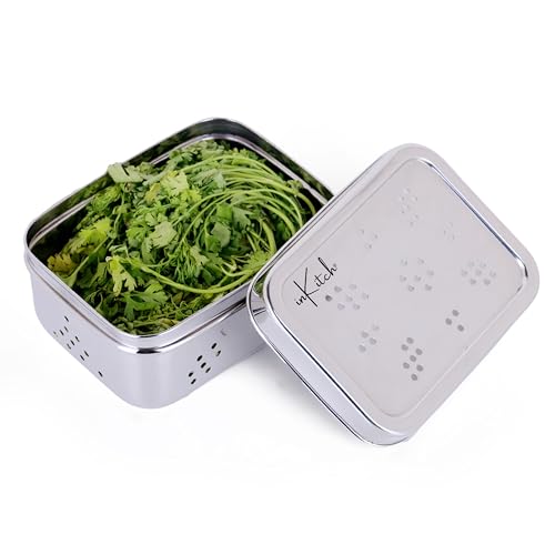 inKitch Stainless Steel Hole Dabba with Air Ventilation | 750ML Food Storage Container for Puri, Dhaniya, Sprouts, Dry Fruits, Chocolates | Multi-Purpose Steel Utility Kitchen Container - Image 5
