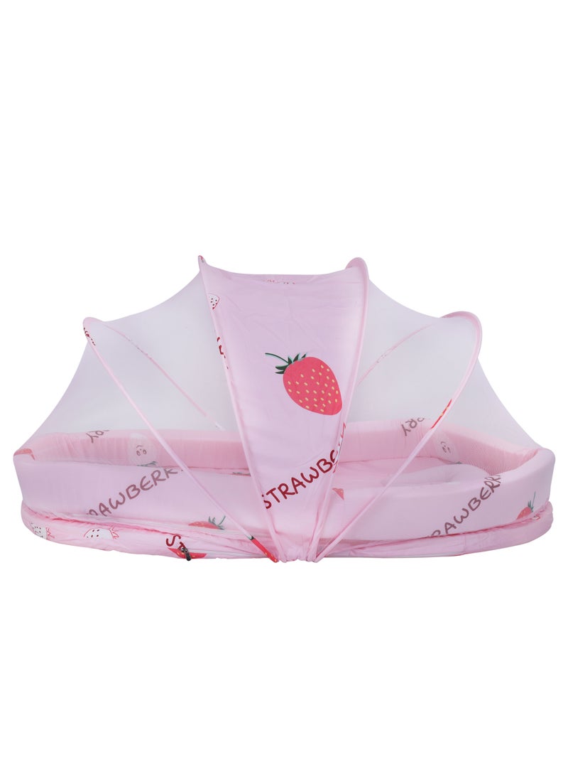 BABY PLUS - BP9076 - Pink Portable Folding Newborn Baby Travel Crib Carry-on With Bed Bag, Mesh Net Nursery Canopy Travel And Infant Sleeper Lounger Bag, Bug Net - Image 1