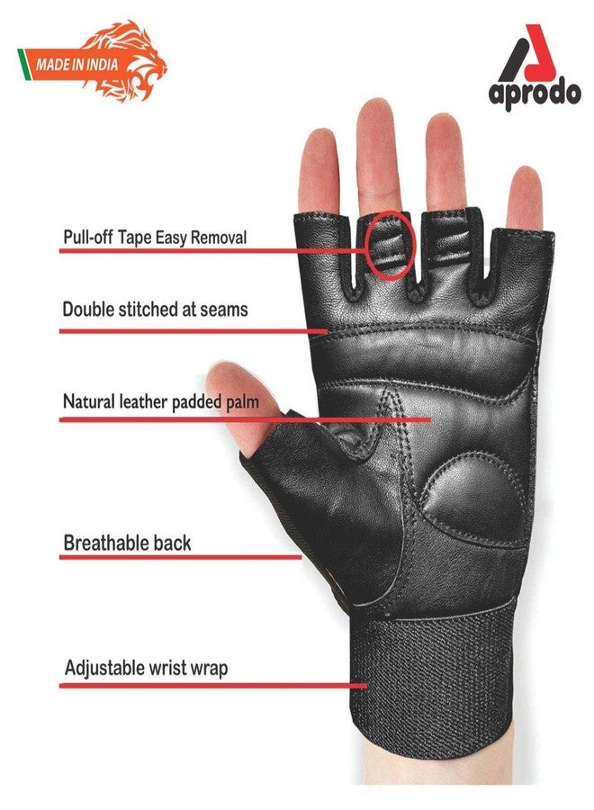 Aprodo Leather Weight Lifting Gloves for Men and Women, with Long Wrist Wrap & Padded Leather Palm (All Black, X Large) - Image 4