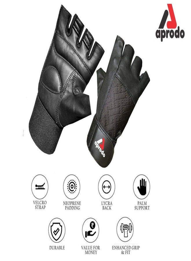 Aprodo Leather Weight Lifting Gloves for Men and Women, with Long Wrist Wrap & Padded Leather Palm (All Black, X Large) - Image 3