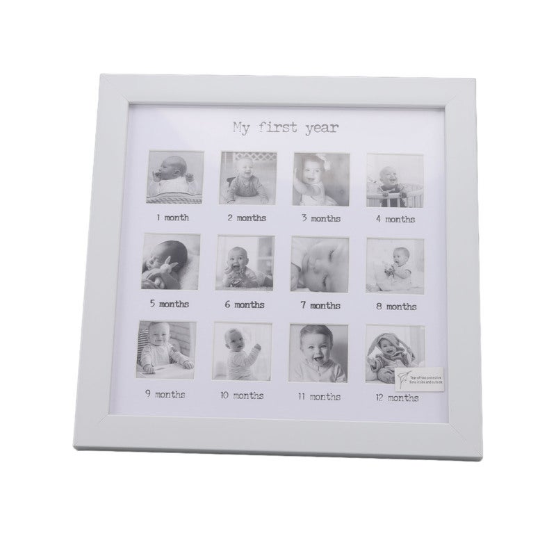 Baby First Year Photo Frame: 12-Month Density Board & Polystyrene - Sturdy Space-Saving Growth Record Display for Wall or Countertop Newborn Keepsake - Image 1