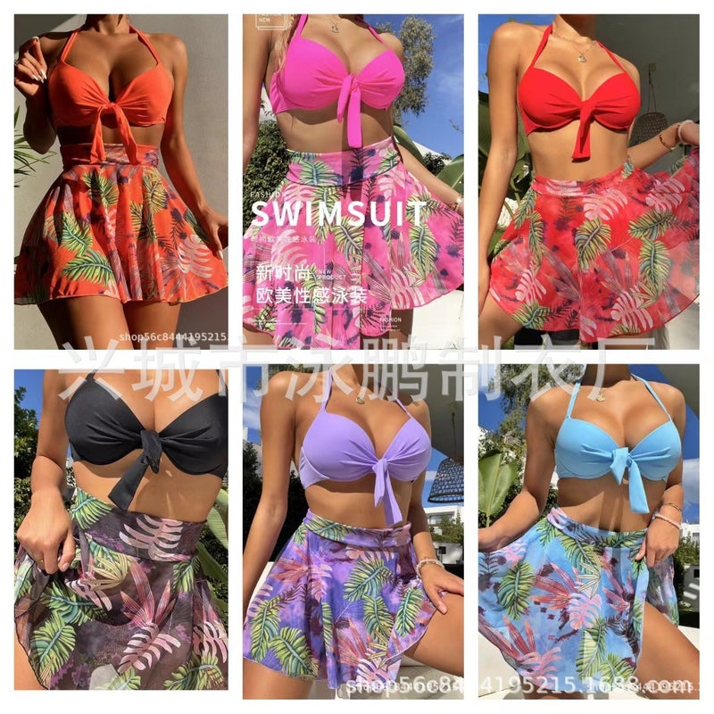 Yongpeng 2024 Swimsuit Three-Piece Mesh Skirt Gathered Bikini Split Swimsuit - Image 2