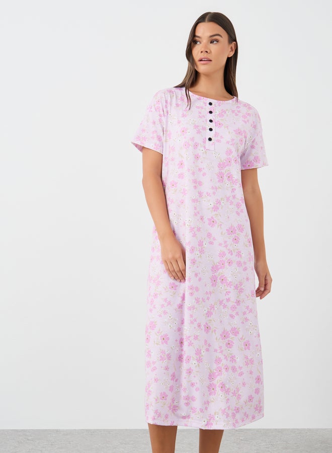 Styli All-Over Print Short Sleeve Buttoned Night Dress - Image 2