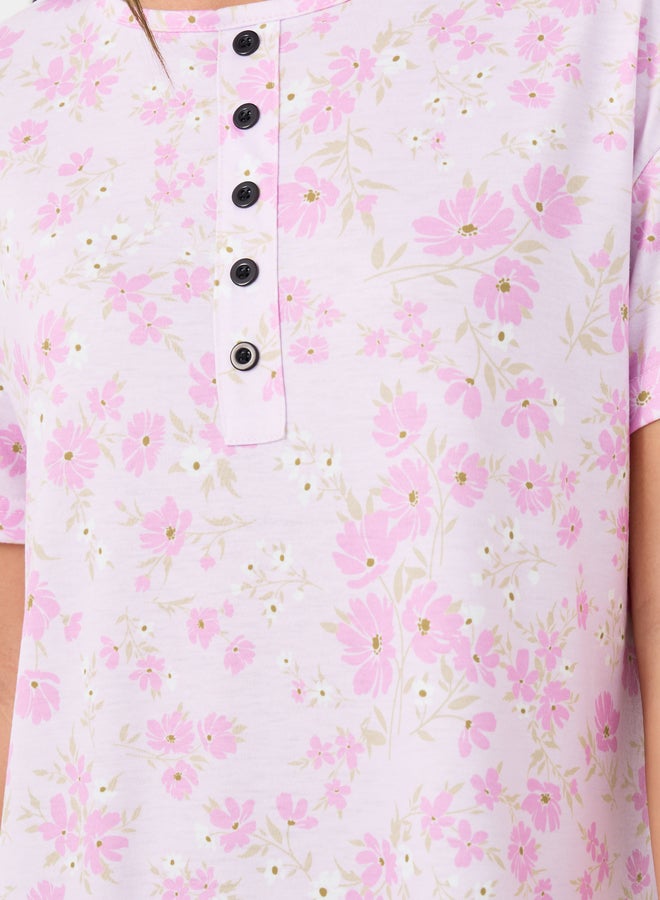 Styli All-Over Print Short Sleeve Buttoned Night Dress - Image 3