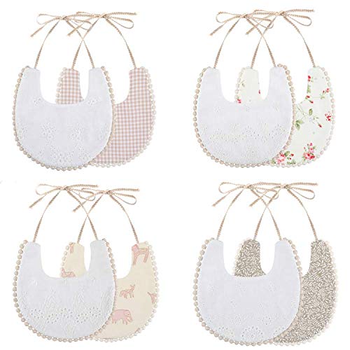 GZMM Baby Bib For Girls,Reversible Waterproof Handmade Natural Cotton Baby Drool Bib 0-12 months 4 Pack (floral mult-9, 0-12 months) - Image 1