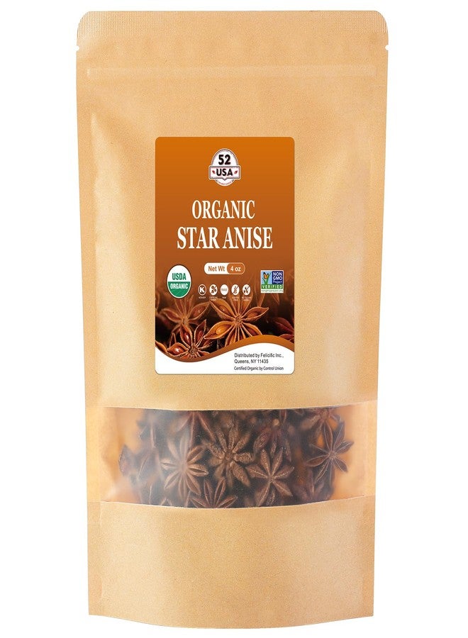 52USA Organic Star Anise - 4oz | Non-GMO, Whole Spice | Premium Quality for Cooking, Baking & Tea | Natural Flavor & Aroma - Image 1