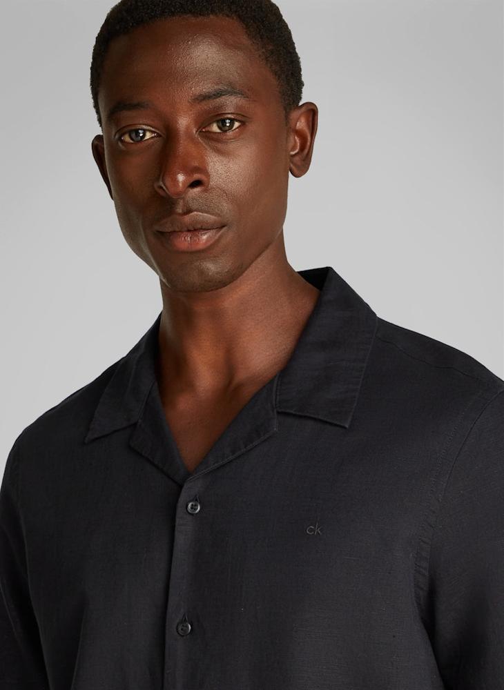 CALVIN KLEIN Linen Cotton Cuban Short Sleeve Shirt  - Image 3