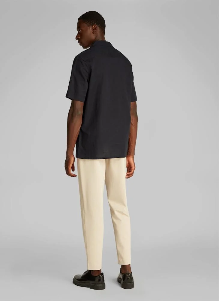 CALVIN KLEIN Linen Cotton Cuban Short Sleeve Shirt
