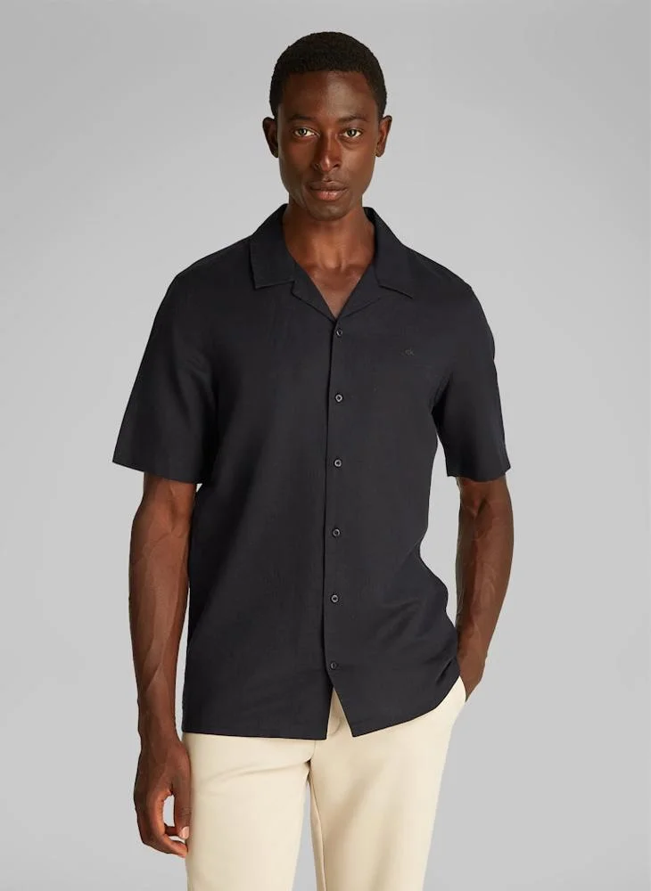 CALVIN KLEIN Linen Cotton Cuban Short Sleeve Shirt