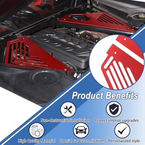 CHEAYAR Aluminum Alloy Rear Engine Covers Left Right Engine Case Guards Protector Splash Shield Compatible with Chevrolet Corvette C8 2020-2023, Engine Bay Panel Cover, C8 Accessories 2PCS (red) - Image 3