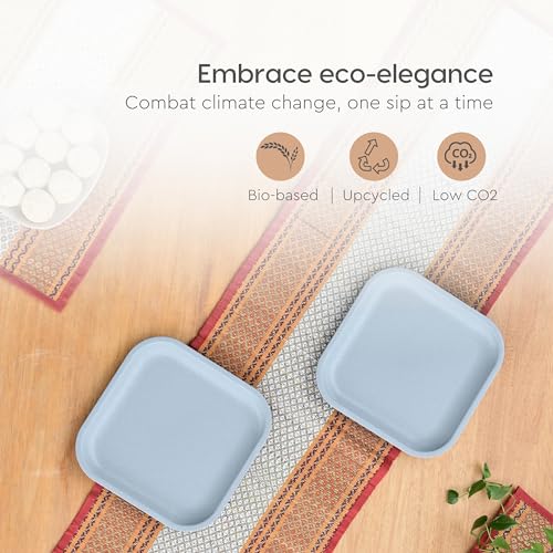Eha Set of 4 Earth-Friendly Snack Plate | 8 inch |Snacks Serving Plates Made with Bamboo Fibers & Rice Husk Fiber | Microwave Safe Plates |Snacks Plate for Hot & Cold Servings | Azure - Image 3
