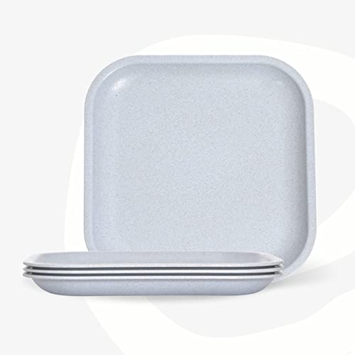 Eha Set of 4 Earth-Friendly Snack Plate | 8 inch |Snacks Serving Plates Made with Bamboo Fibers & Rice Husk Fiber | Microwave Safe Plates |Snacks Plate for Hot & Cold Servings | Azure - Image 1