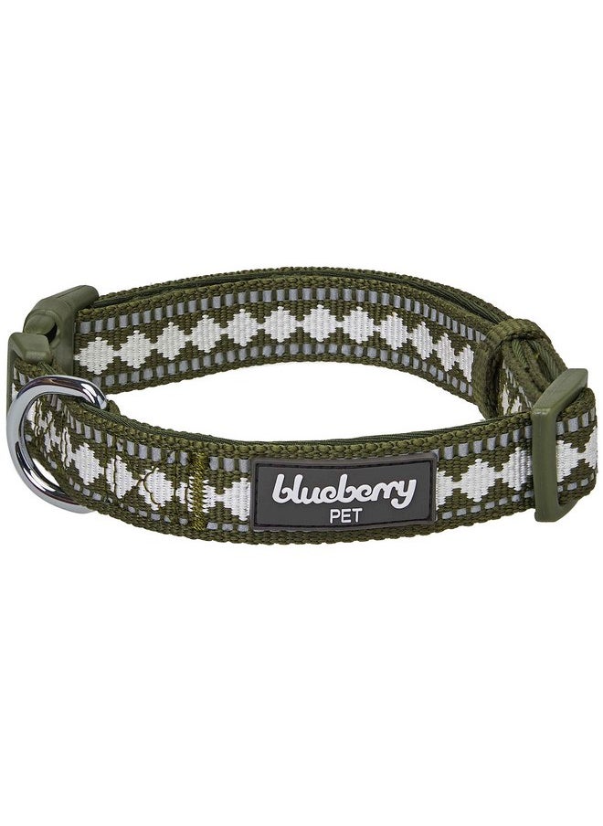 Blueberry Pet Blueberry Pet 3 Colors 3M Reflective Jacquard Neoprene Padded Adjustable Dog Collar, Olive, Medium, Neck 14.5"-20"  - Image 1