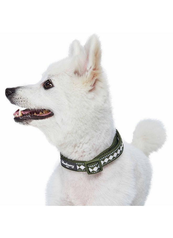 Blueberry Pet Blueberry Pet 3 Colors 3M Reflective Jacquard Neoprene Padded Adjustable Dog Collar, Olive, Medium, Neck 14.5"-20"  - Image 3