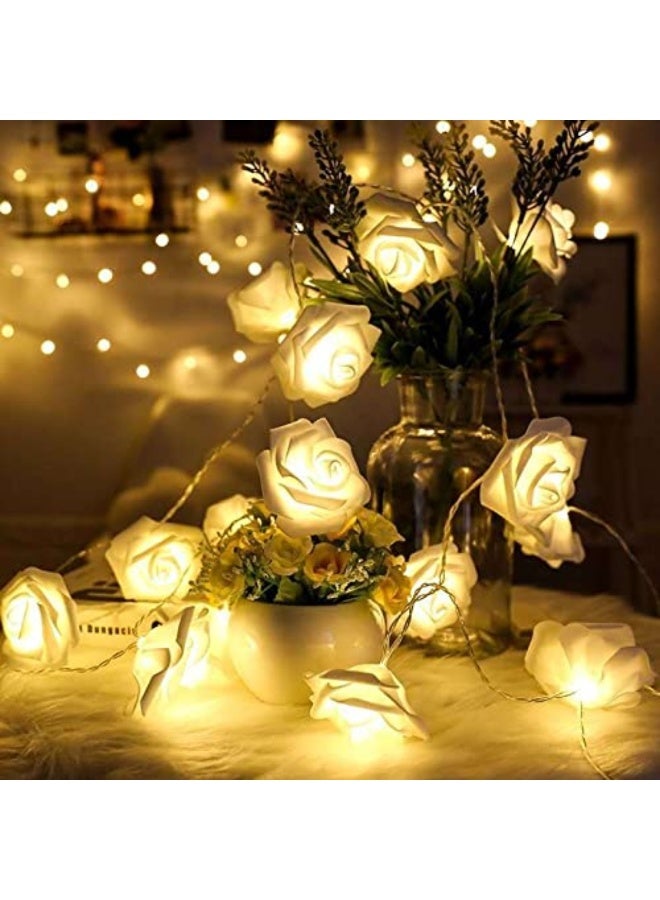 10LED Rose String Lights, 1.5 Meters Rose Fairy String Lights Battery Powered, Warm White, for Halloween Christmas Thanksgiving Valentine's Day Home Indoor Outdoor, Wedding Decorations - Image 2