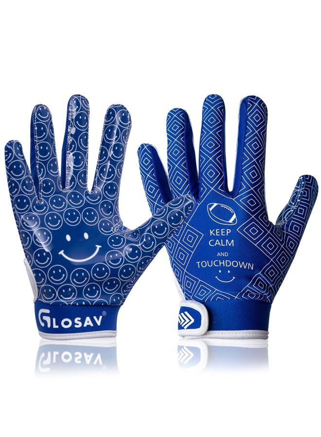 GLOSAV Youth Football Gloves, Super Sticky Receiver Gloves for Kids, Sporty Gifts for Boys & Girls Flagfootball Play (Blue, Small- Youth) - Image 1