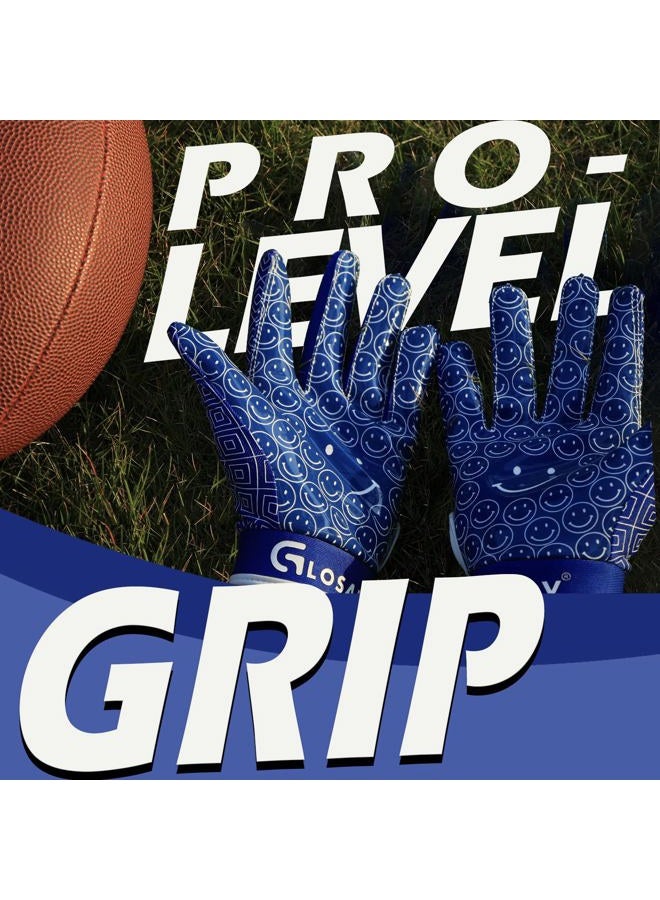 GLOSAV Youth Football Gloves, Super Sticky Receiver Gloves for Kids, Sporty Gifts for Boys & Girls Flagfootball Play (Blue, Small- Youth) - Image 2
