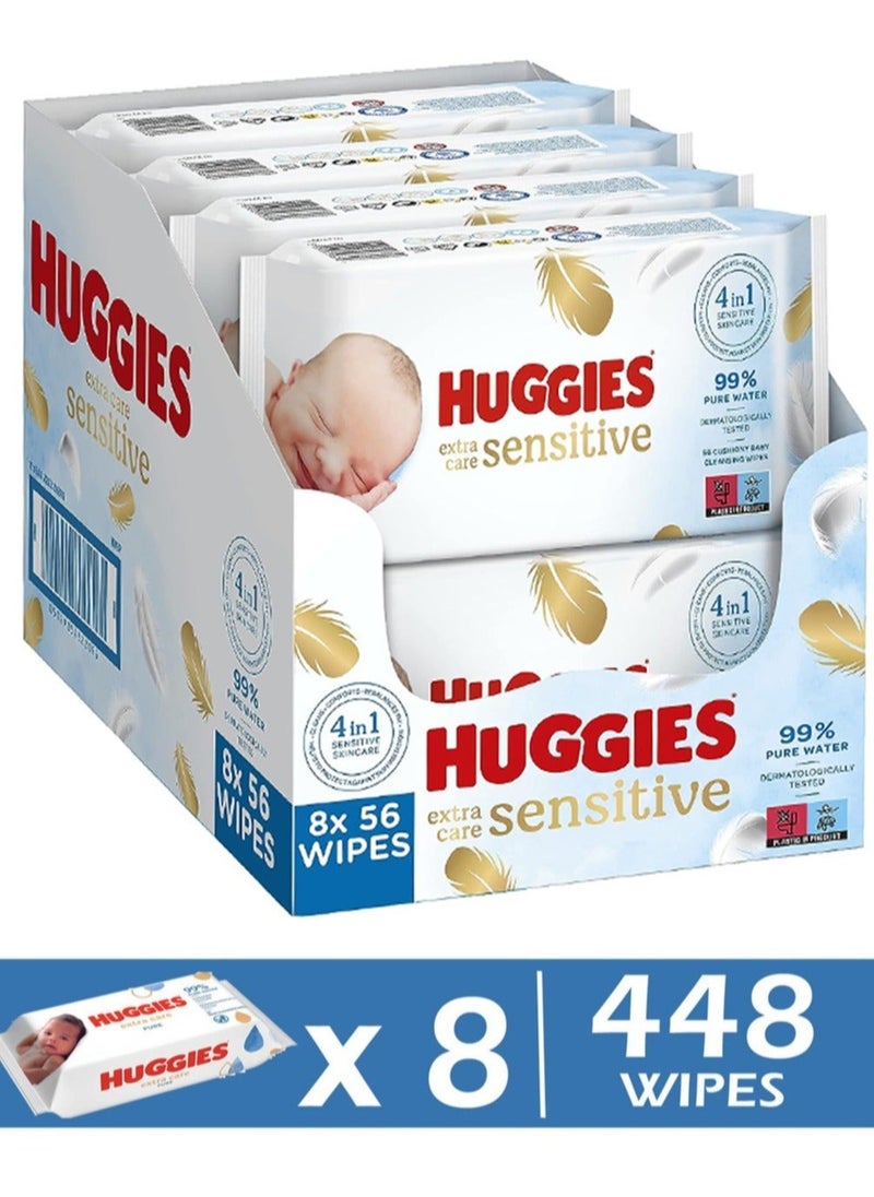 Huggies 8-Piece Extra Care Pure Sensitive Baby Wipes With 99% Water 448 Wipes  - Image 1