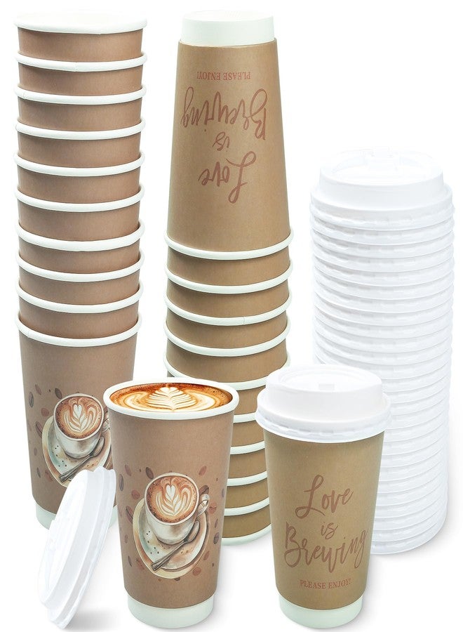 Ohmique 50 Sets Love Is Brewing Coffee Cups with Lids - Love Is Brewing Bridal Shower Decorations, 14 oz Disposable Coffee Cups for Bridal Shower Decorations, Wedding Engagement Bachelorette Party Supplies - Image 1